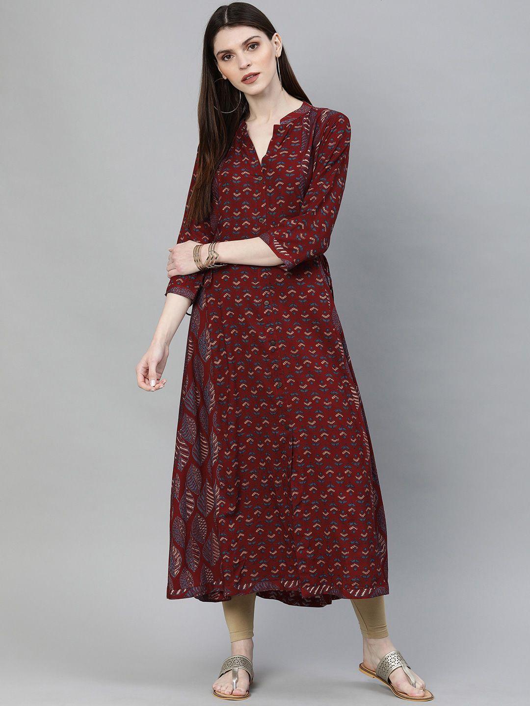 divena women maroon ethnic motifs printed kurta