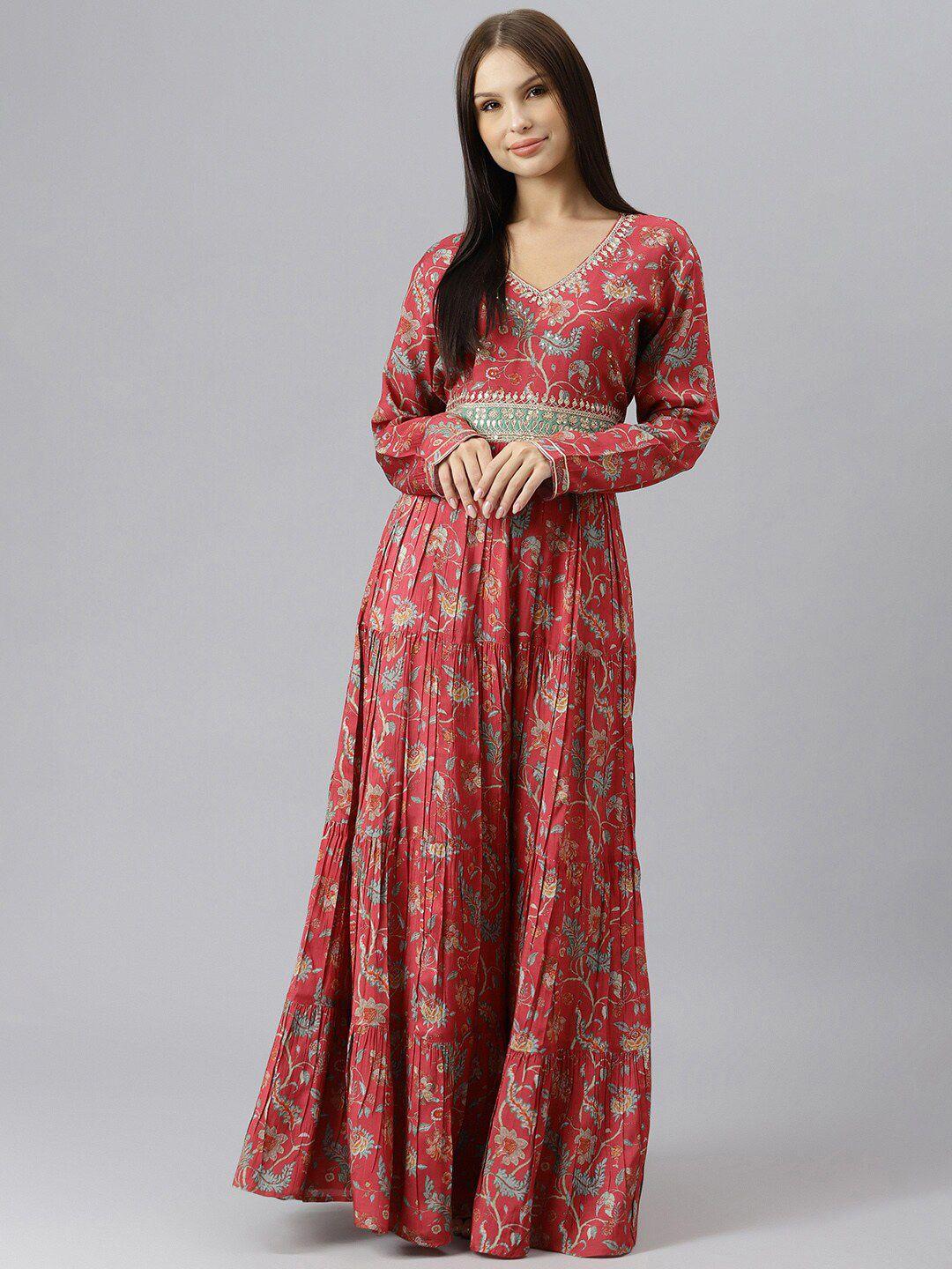 divena women maroon floral printed maxi dress