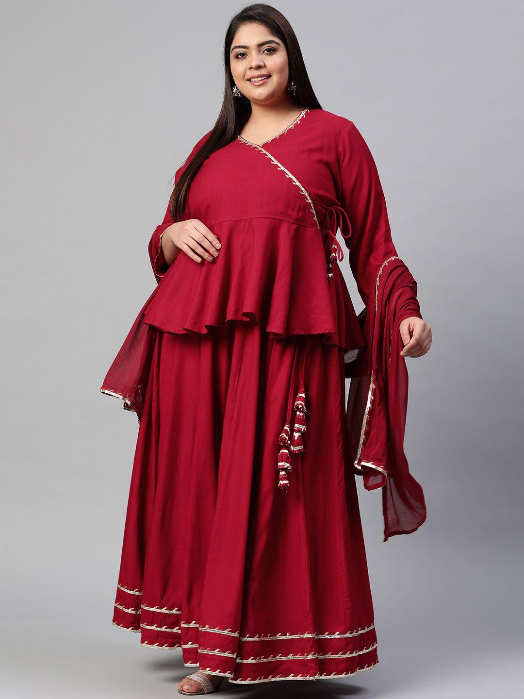divena women maroon solid gotta patti ready to wear lehenga & blouse with dupatta