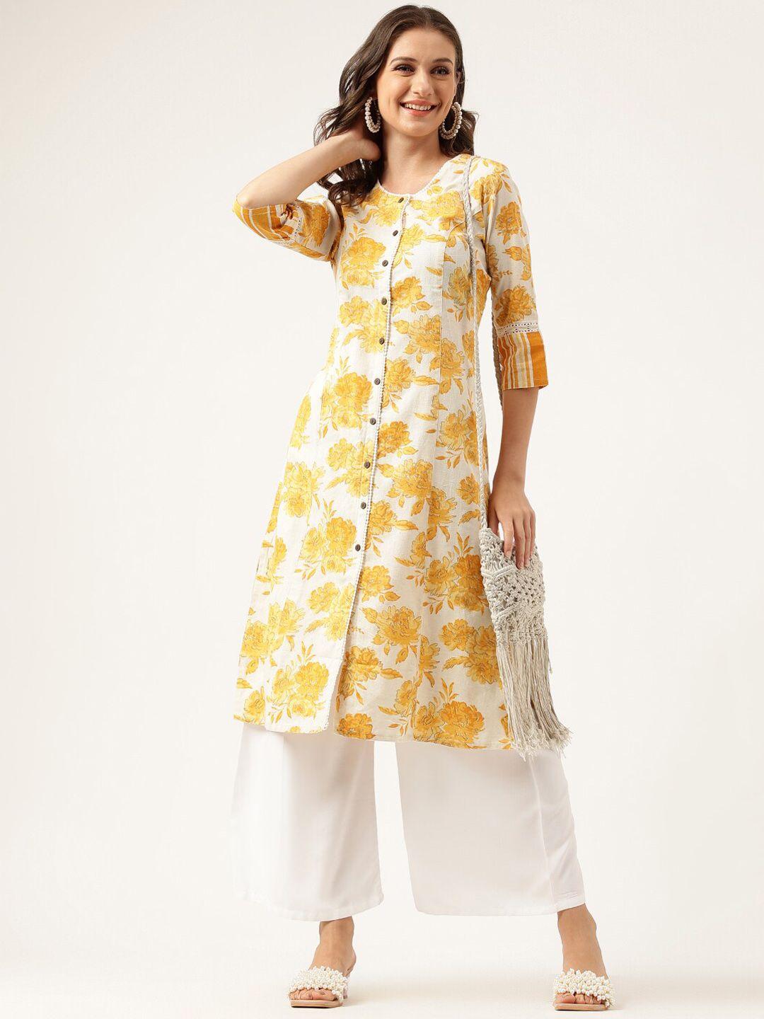 divena women mustard yellow printed floral kurta