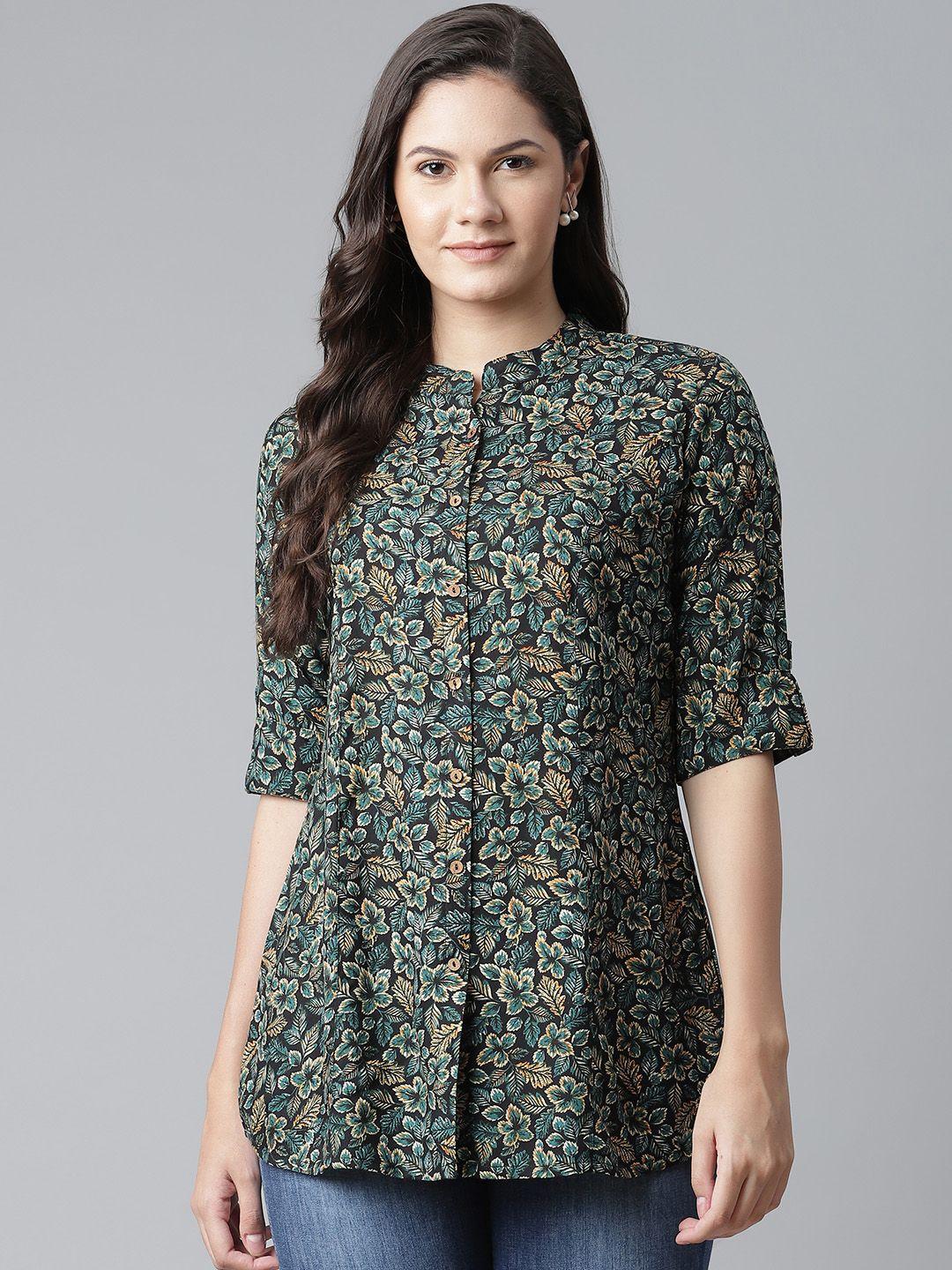 divena women navy blue & green floral printed casual shirt