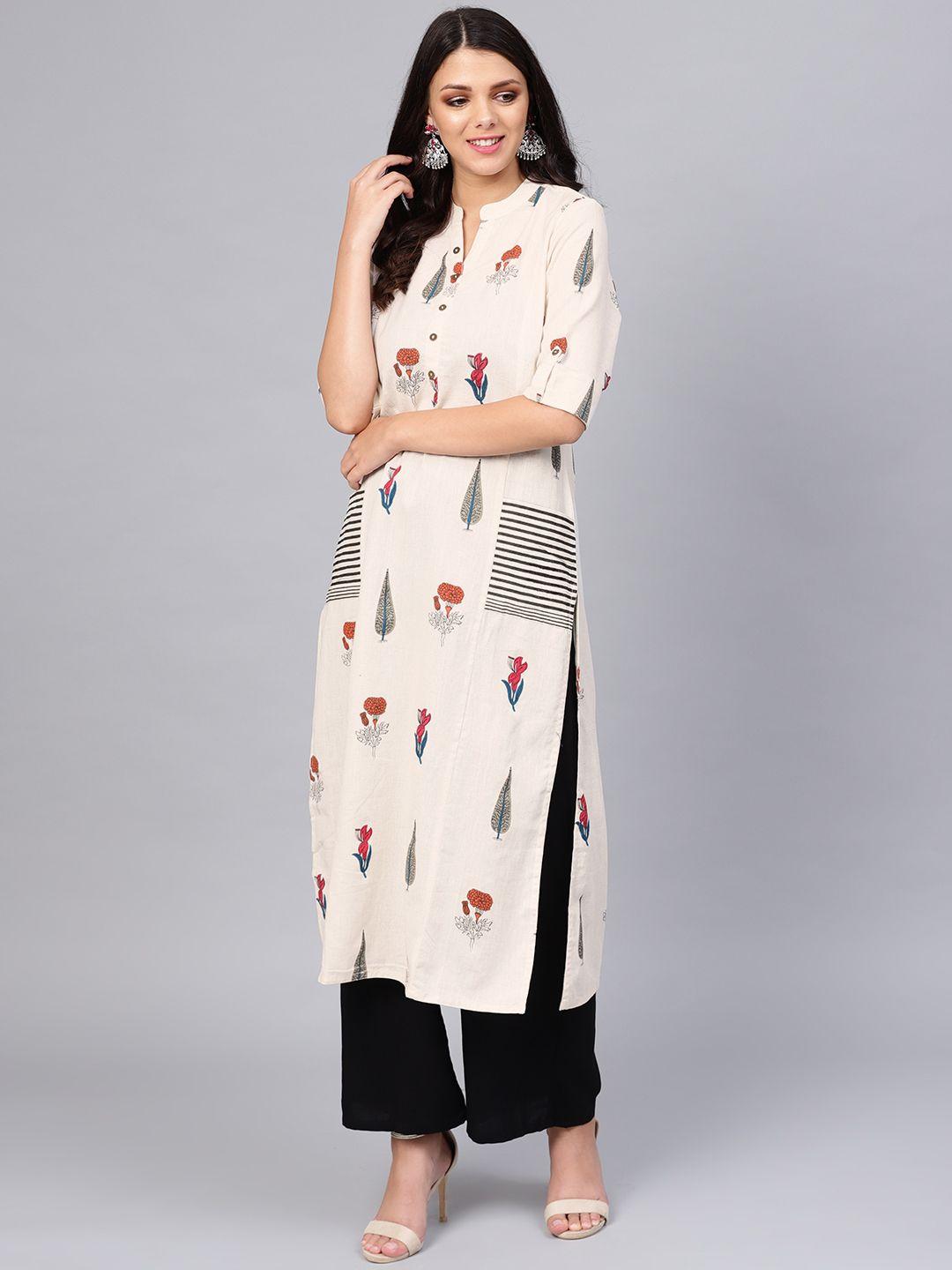 divena women off-white printed straight kurta