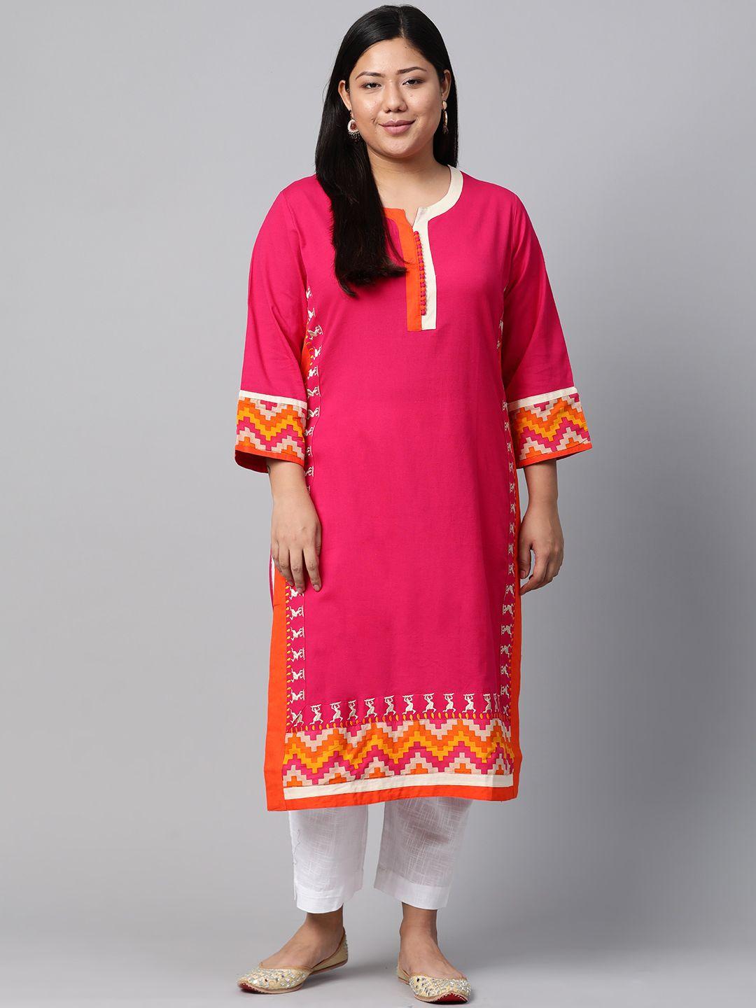 divena women pink solid straight kurta