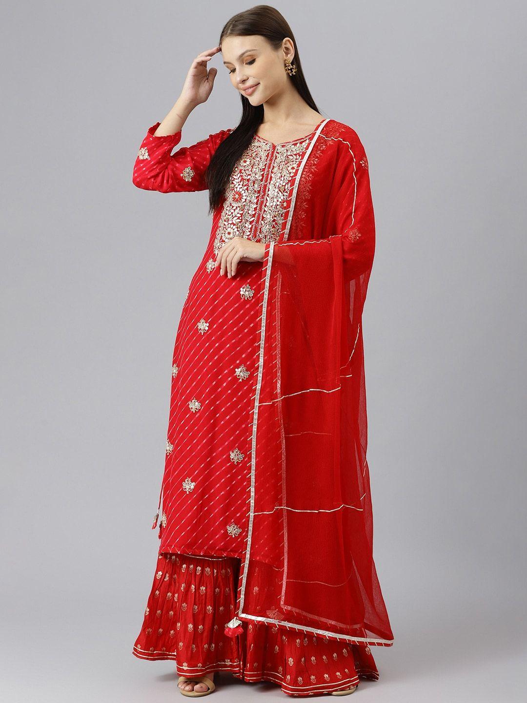 divena women plus size leheriya printed thread work silk georgette kurta set