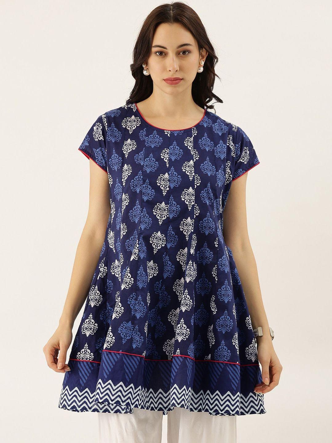 divena women printed round neck pure cotton empire anarkali kurti