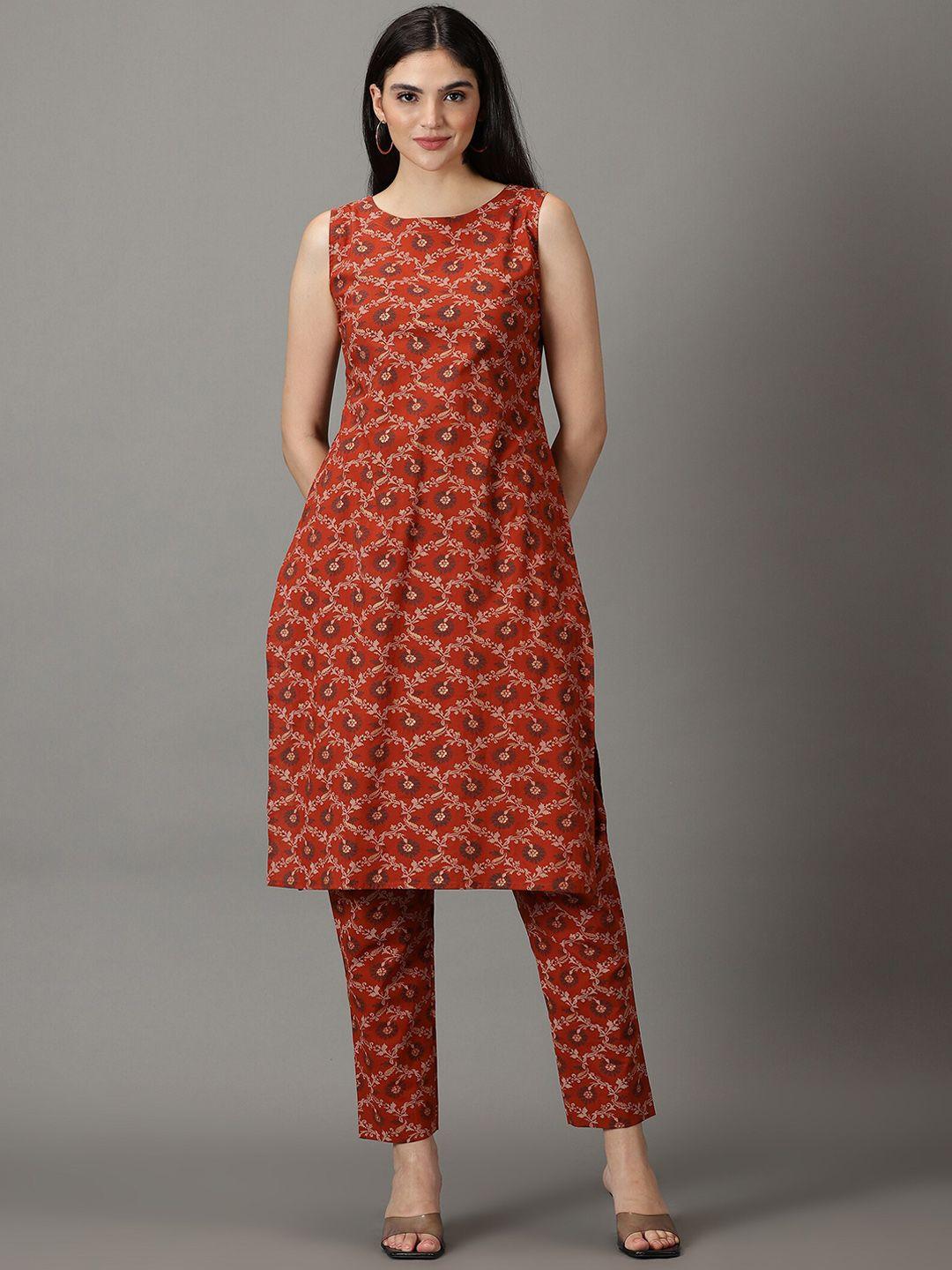 divination floral printed pure cotton kurta with trousers