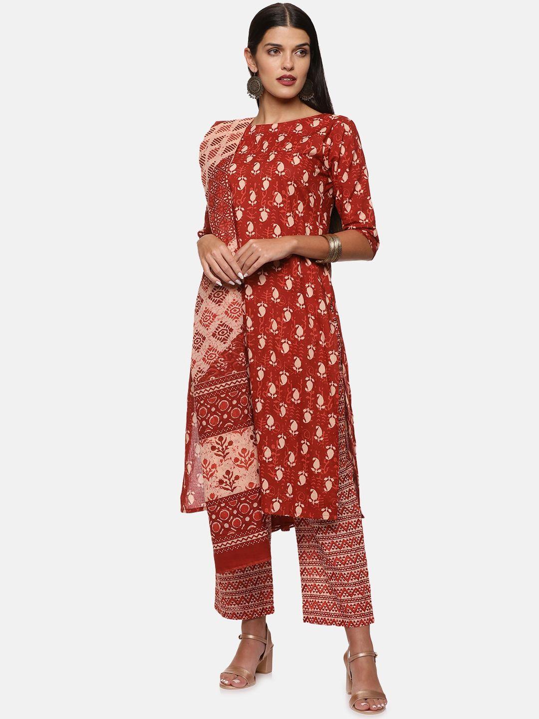 divination women ethnic motifs printed pure cotton kurta with trousers & with dupatta