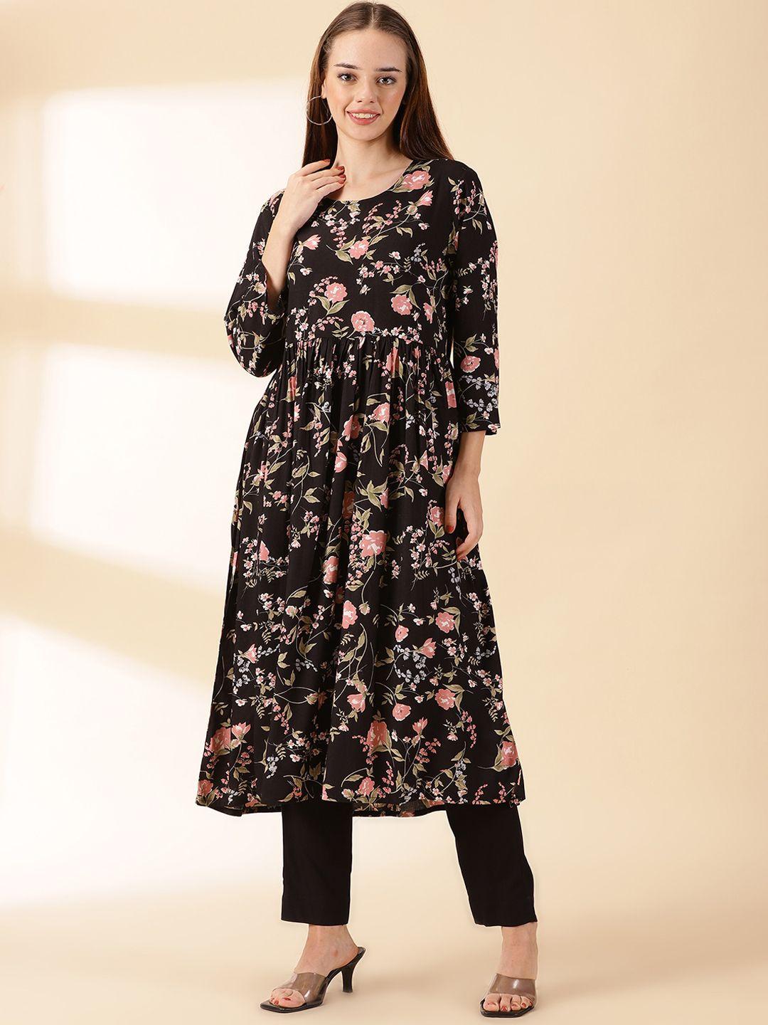 divination women floral printed empire kurta with trousers