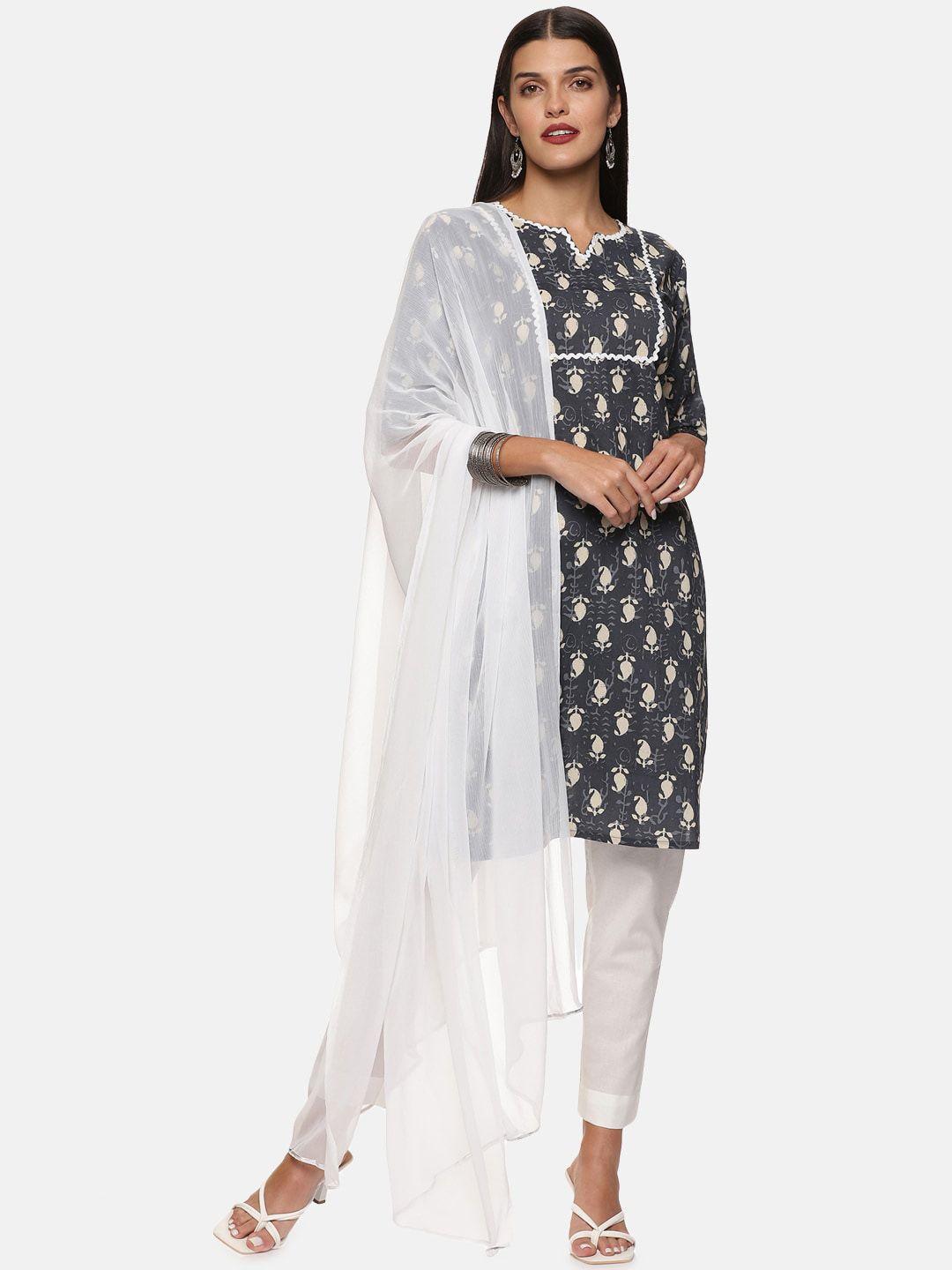 divination women paisley printed pure cotton kurta with trousers & with dupatta
