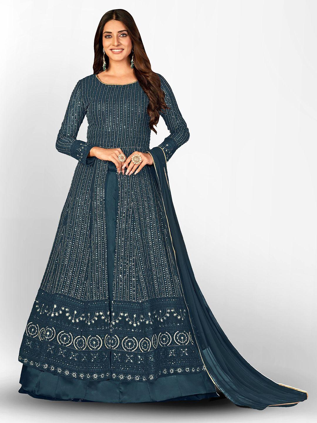 divine international trading co ethnic motifs embroidered semi-stitched dress material