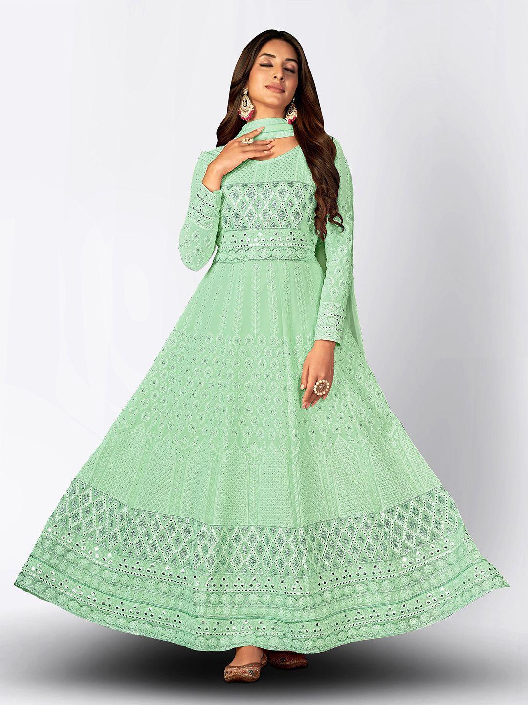 divine international trading co green embellished semi-stitched dress material