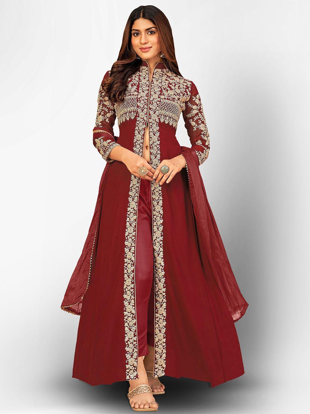 divine international trading co maroon & white embroidered unstitched dress material