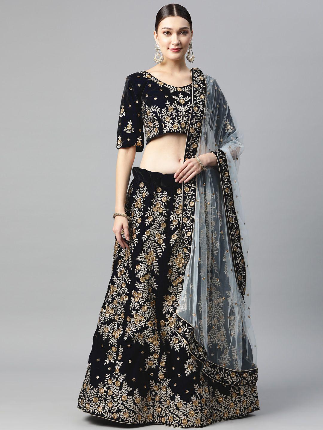 divine international trading co navy blue embroidered beads & stones lehenga choli set