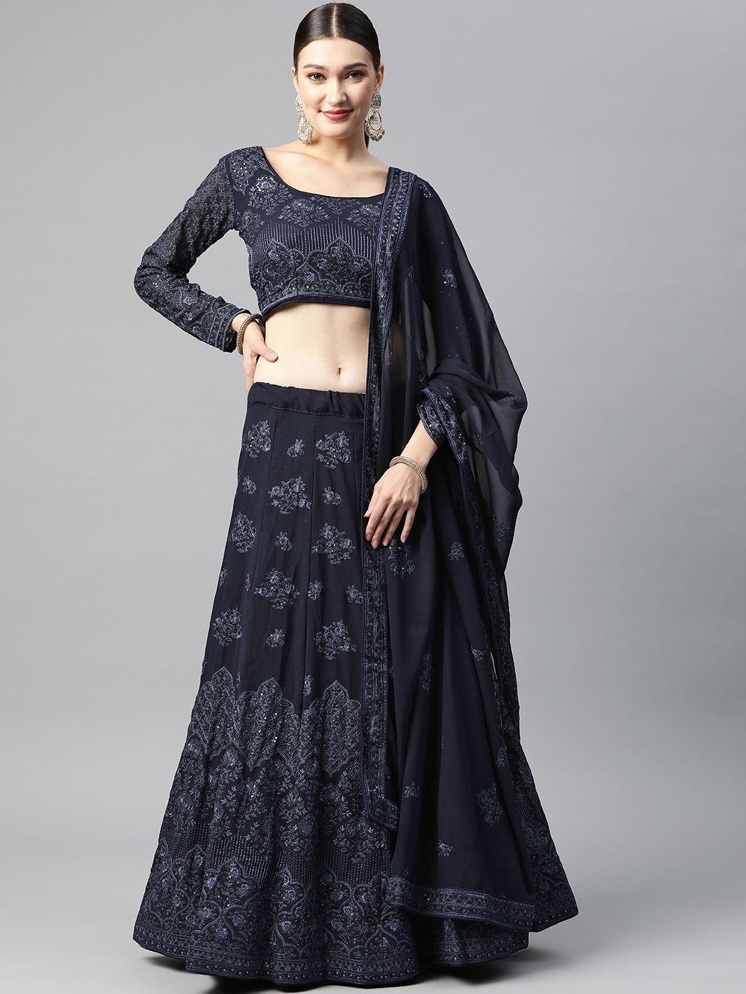 divine international trading co navy blue embroidered sequinned lehenga choli with dupatta