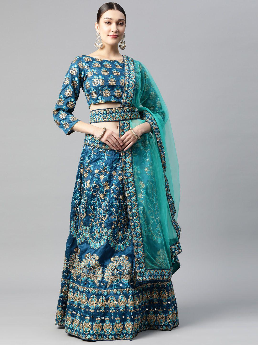 divine international trading co turquoise blue embroidered lehenga choli with dupatta