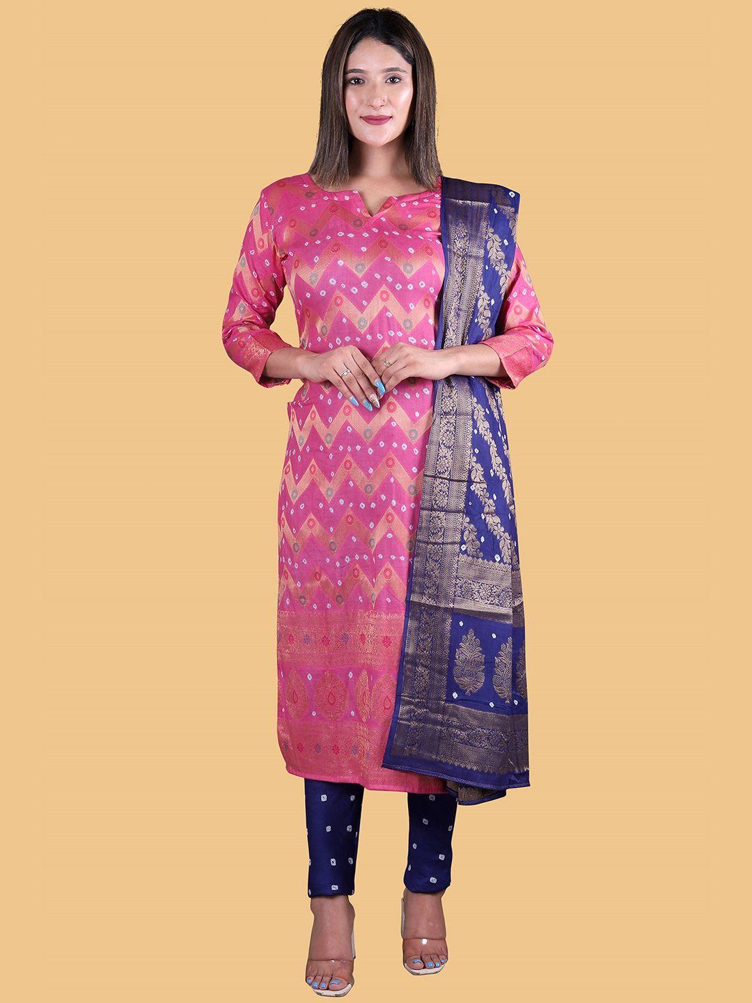 divine international trading co women pink & blue pure cotton unstitched dress material