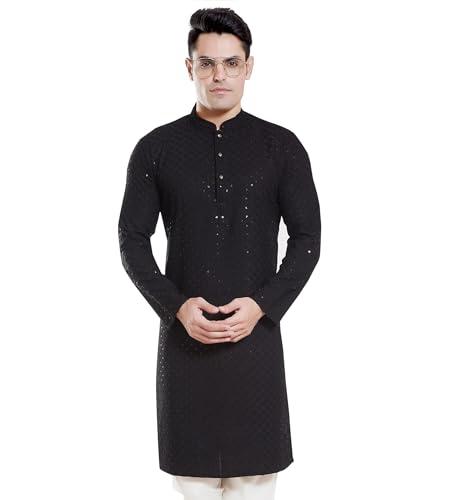 divisive men's sequince embroidered cotton blend only slim fit kurta (dkrt134_m_black)