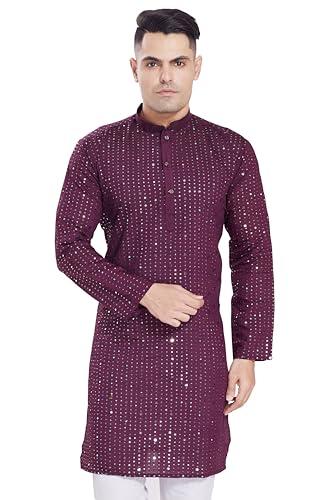 divisive men's sequince mirror embroidered cotton silk blend only slim fit kurta (dkrt177_l_wine)