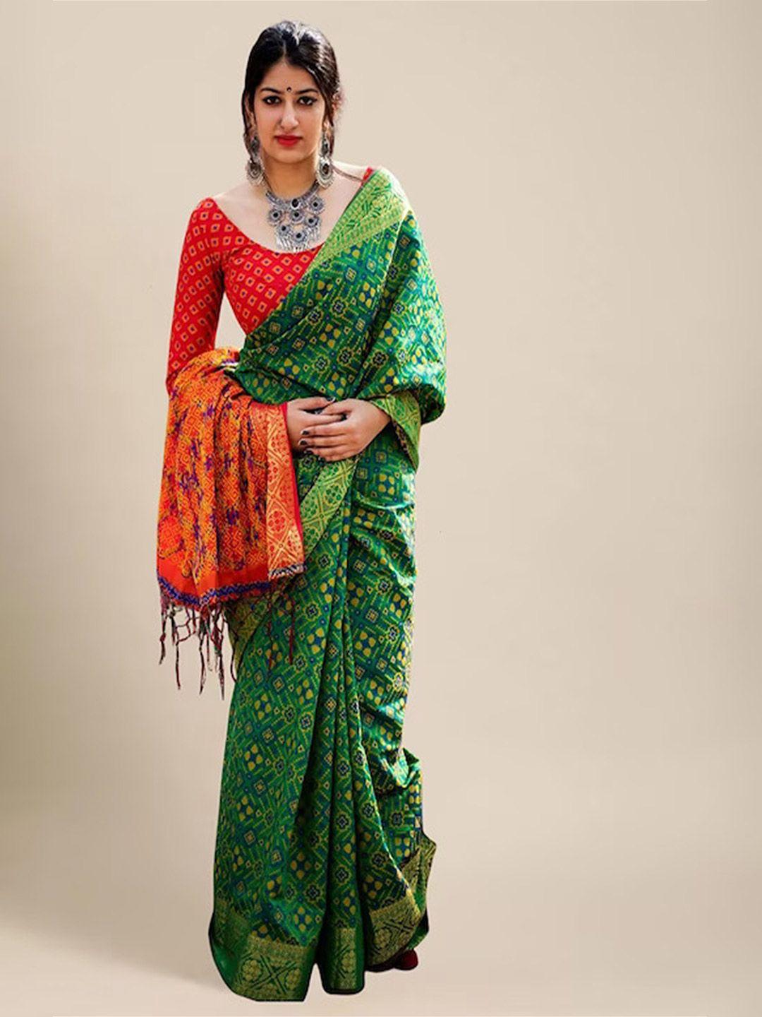 divyadham textiles green woven design zari pure silk designer patola saree
