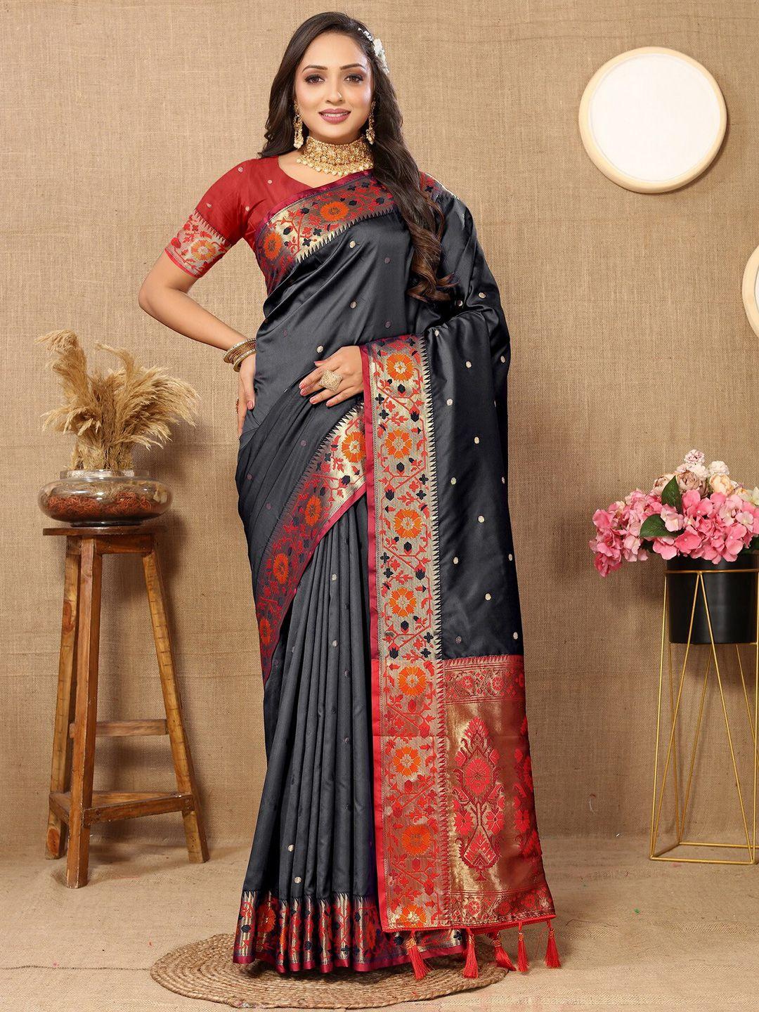 divyadham textiles polka dots woven design zari pure silk paithani banarsi saree