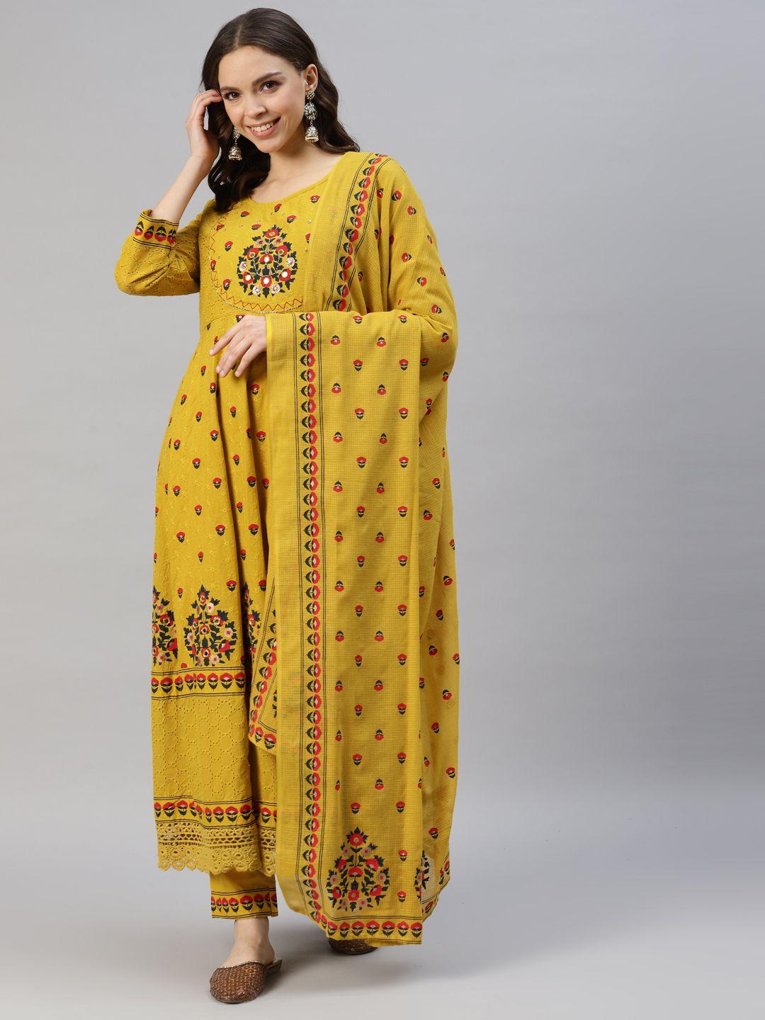 divyank women ethnic motifs printed pure cotton kurta with trousers & with dupatta