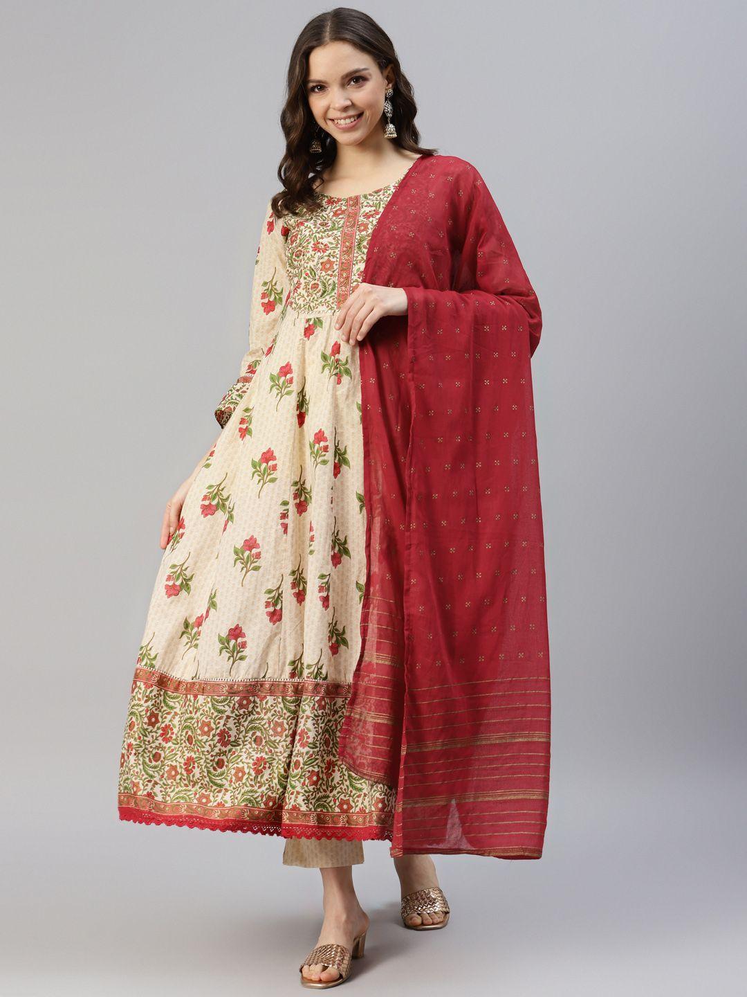 divyank women floral printed sequinned kurta with trousers & dupatta