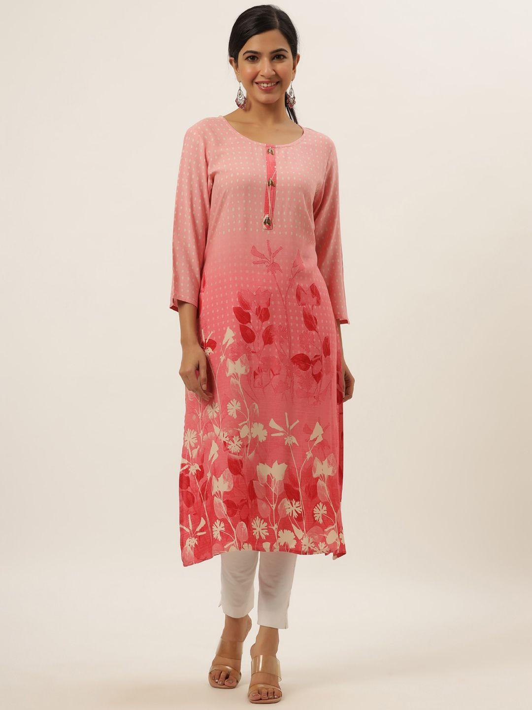 divyank women pink printed floral kurta