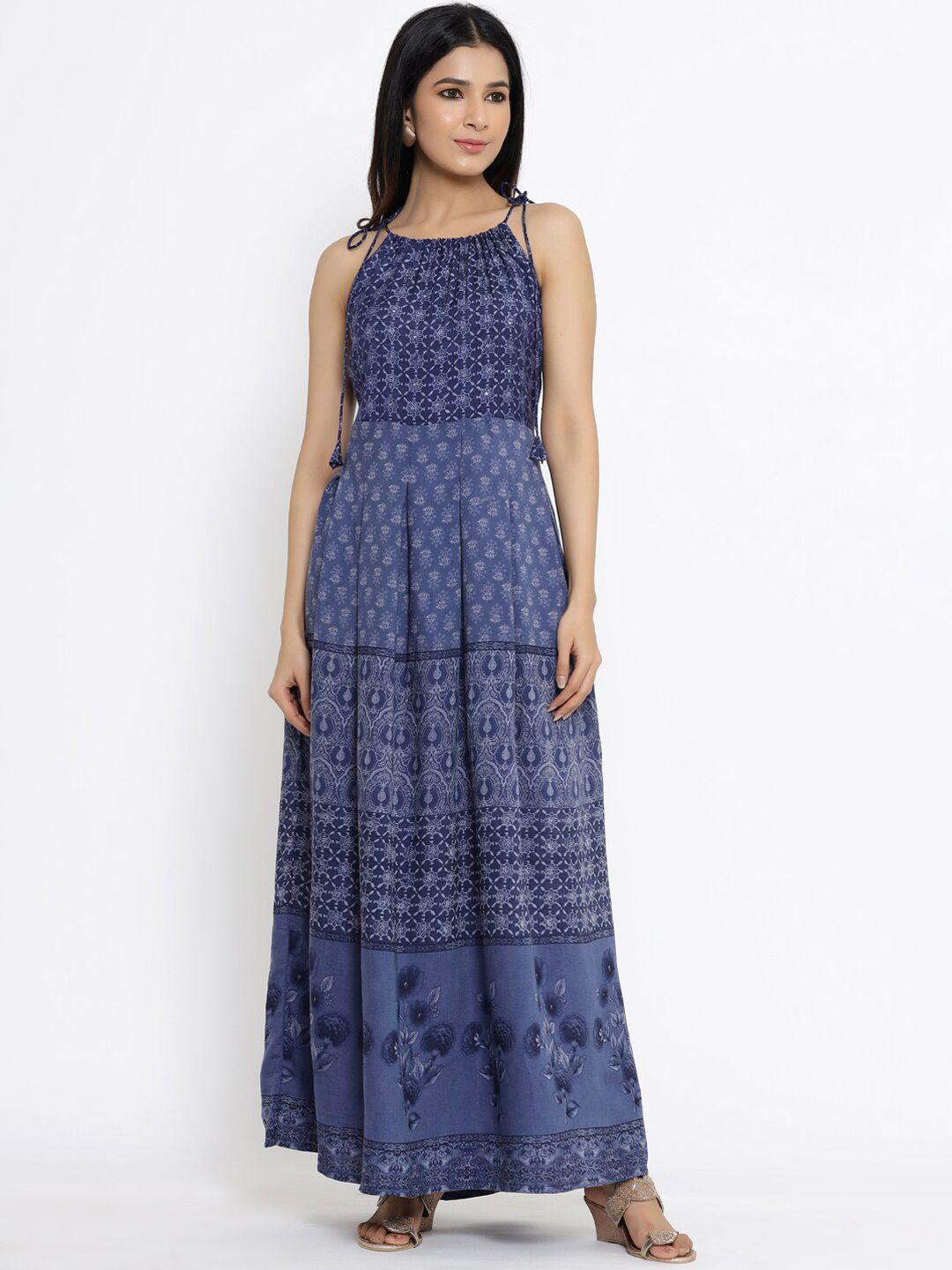 divyank blue ethnic motifs halter neck maxi dress