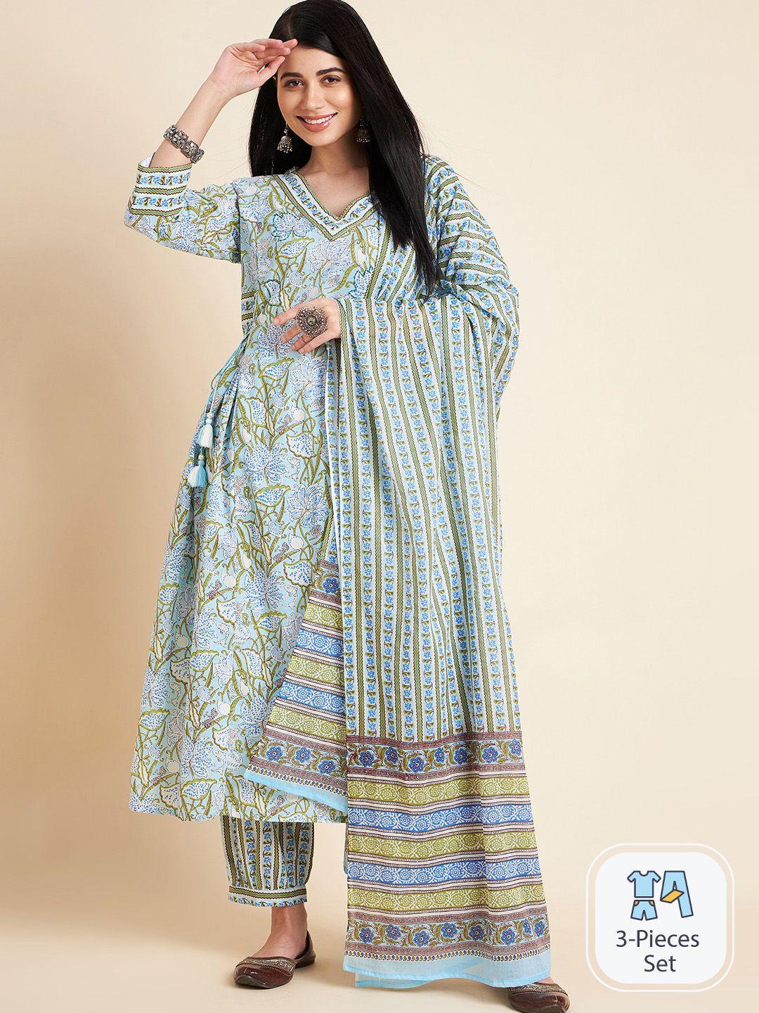 divyank floral printed regular pure cotton kurta with trousers & dupatta