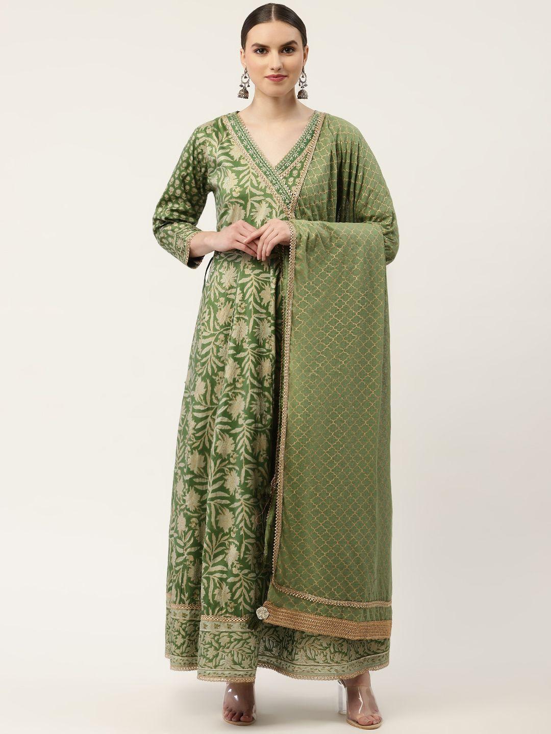 divyank green floral satin maxi dress