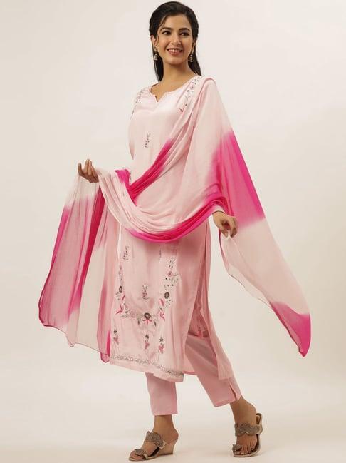 divyank pink embroidered kurta pant set with dupatta