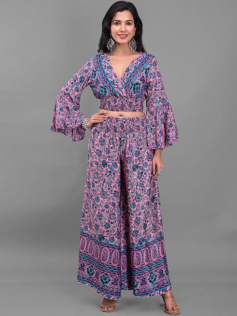 divyank pink floral print crop top palazzo set