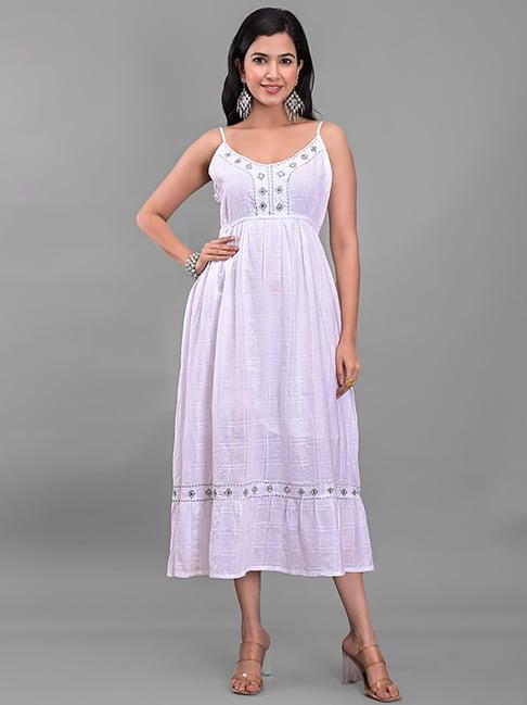 divyank white cotton embroidered a-line dress