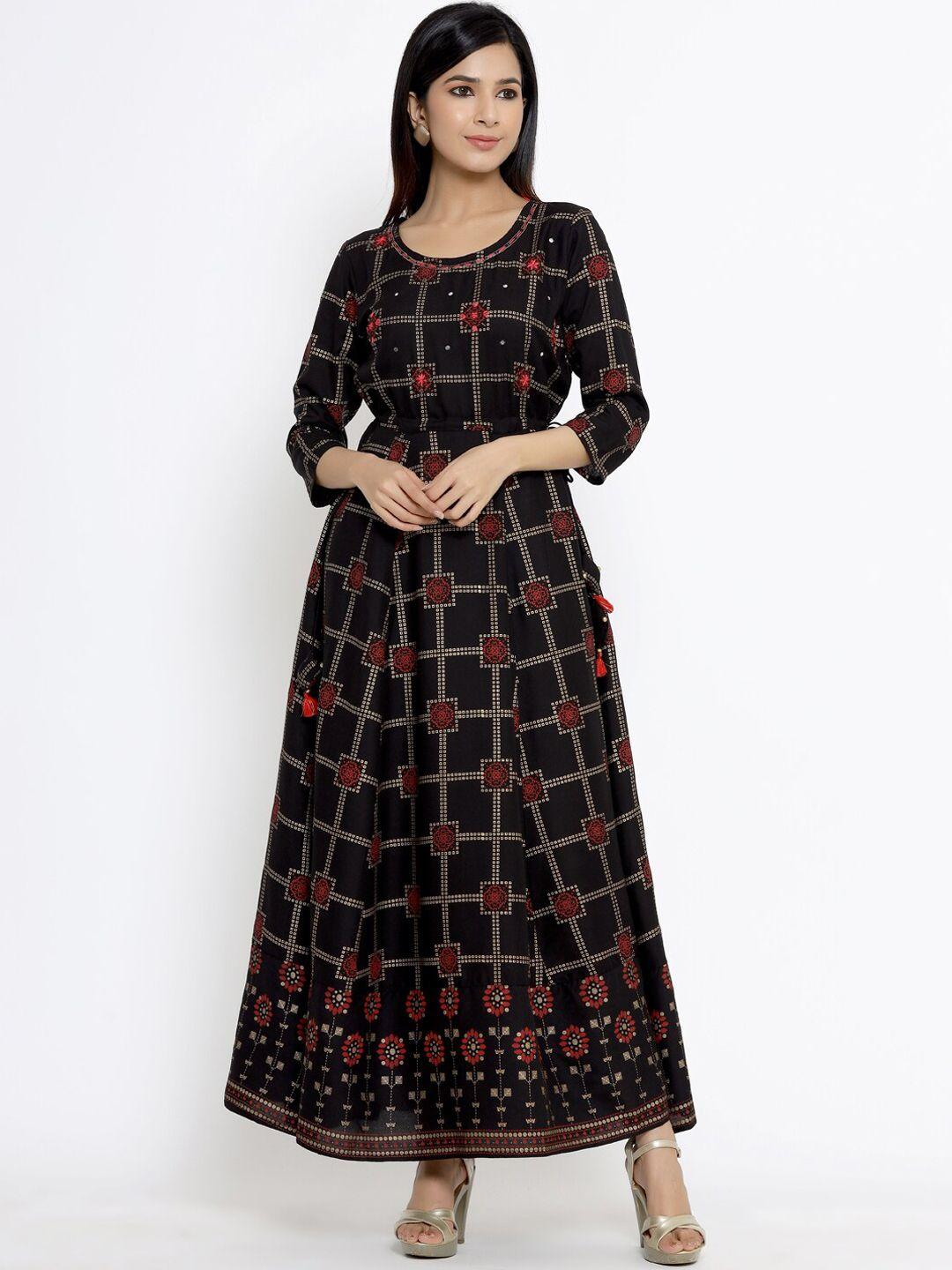 divyank women black checked anarkali kurta