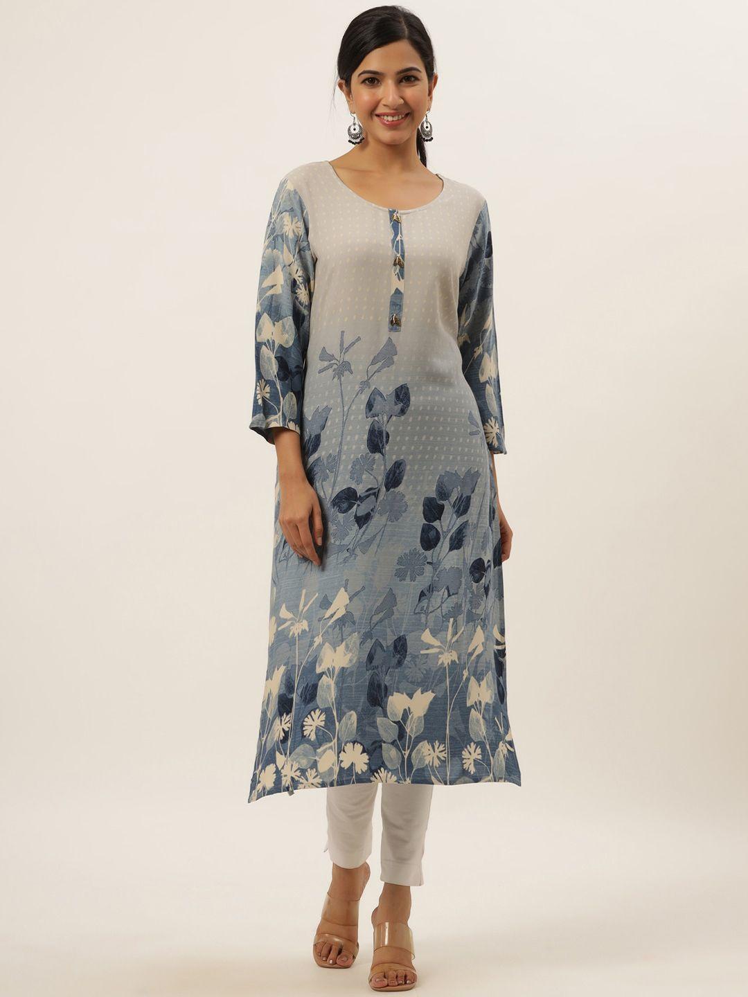 divyank women blue printed embellished floral kurta