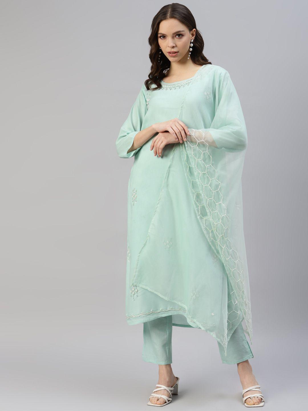 divyank women embellished chanderi cotton kurta with trousers & dupatta