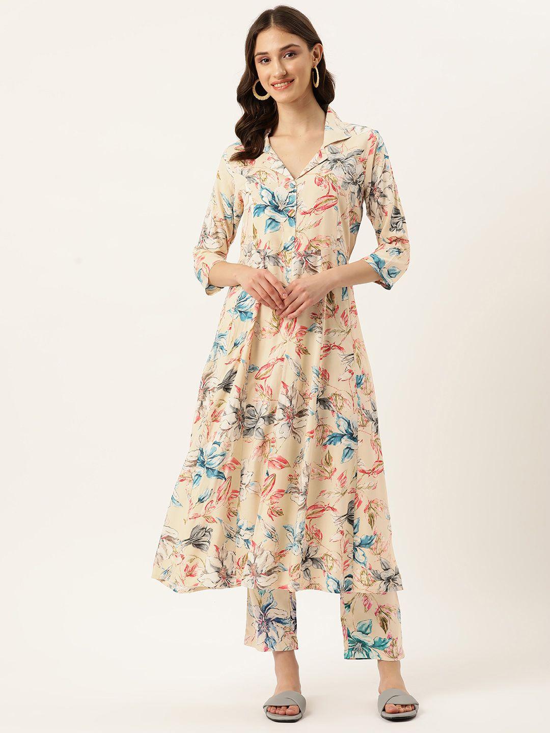 divyank women floral printed panelled kurta with trousers