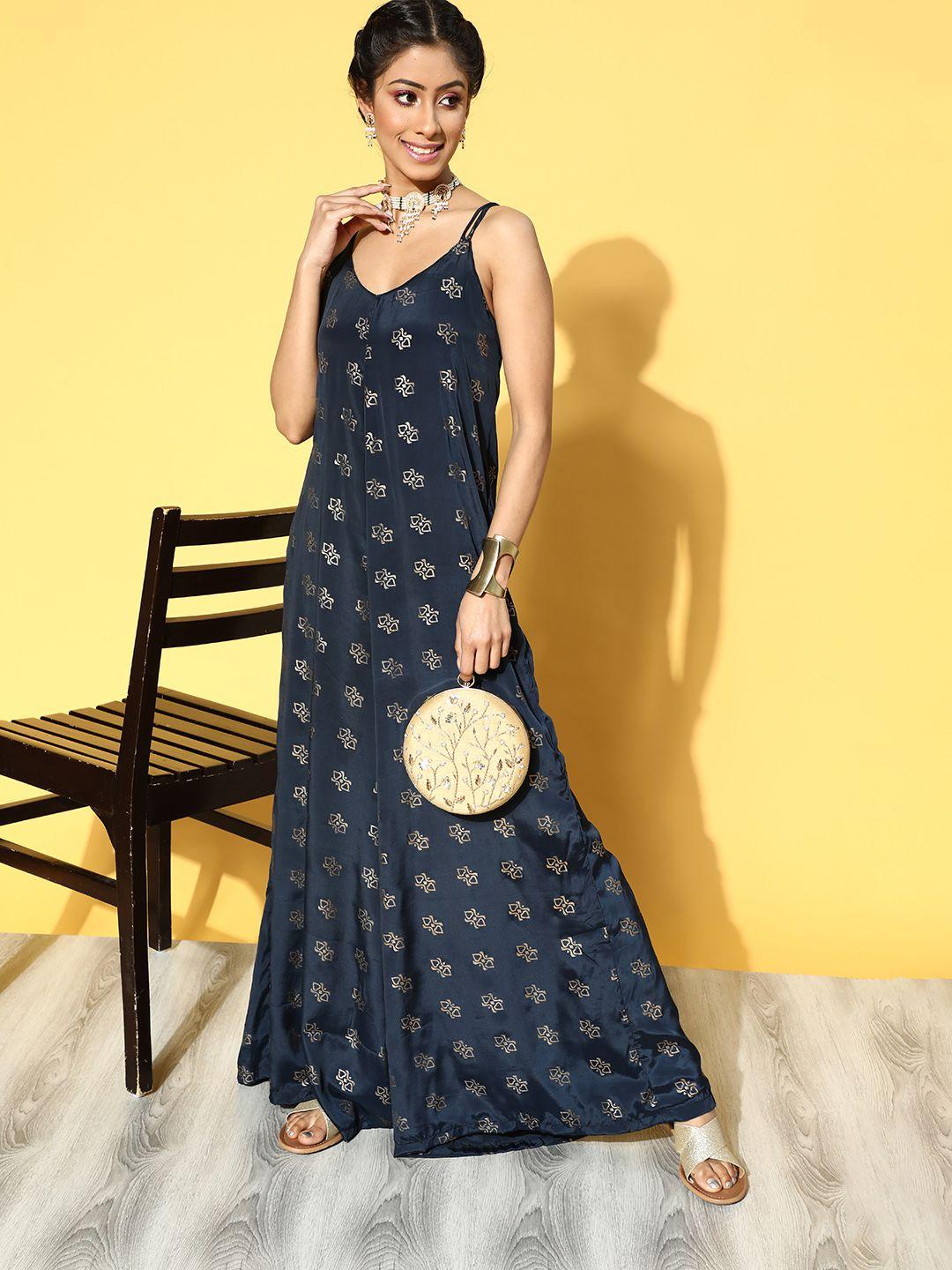 divyank women navy blue printed ethnic jumpsuit