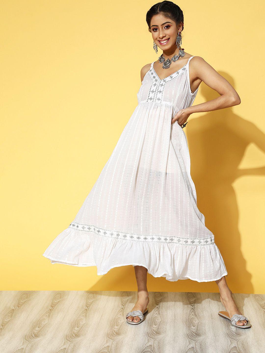 divyank women off-white self-design flounce hemline dress