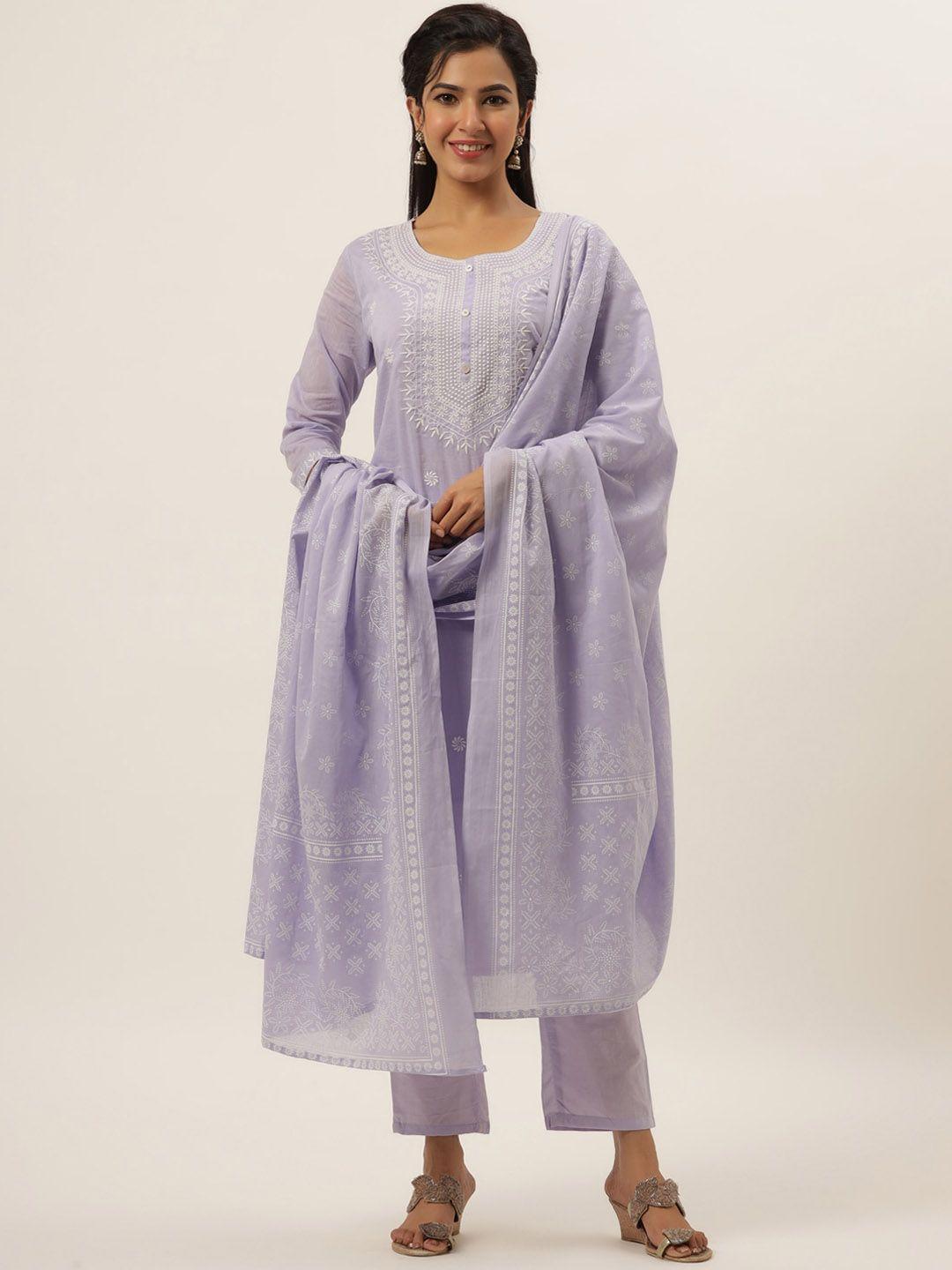 divyank women purple floral embroidered pure cotton kurta set