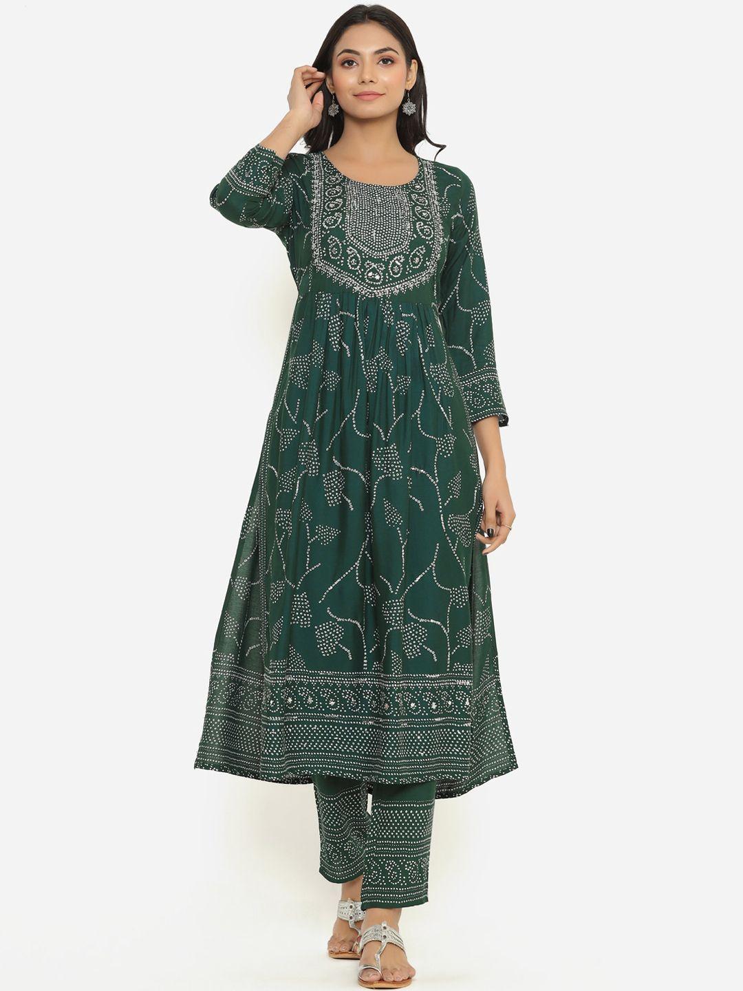 divyank women teal ethnic motifs embroidered sequinned kurta with trousers