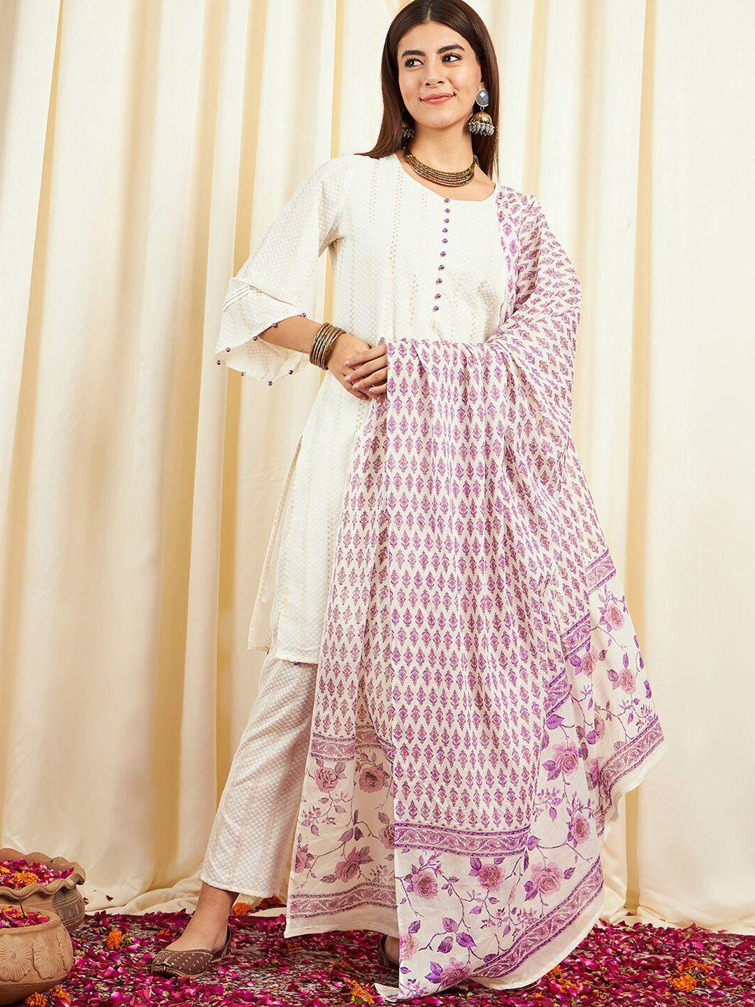 divyank woven design straight kurta & trousers with dupatta