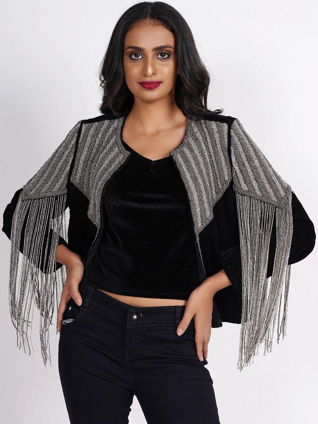 diwaah crop bomber jacket with embroidered