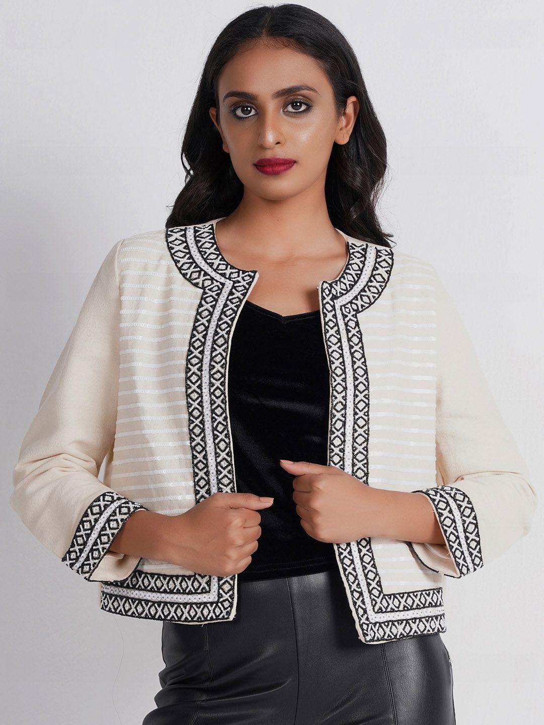 diwaah embellished pure cotton crop tailored jacket