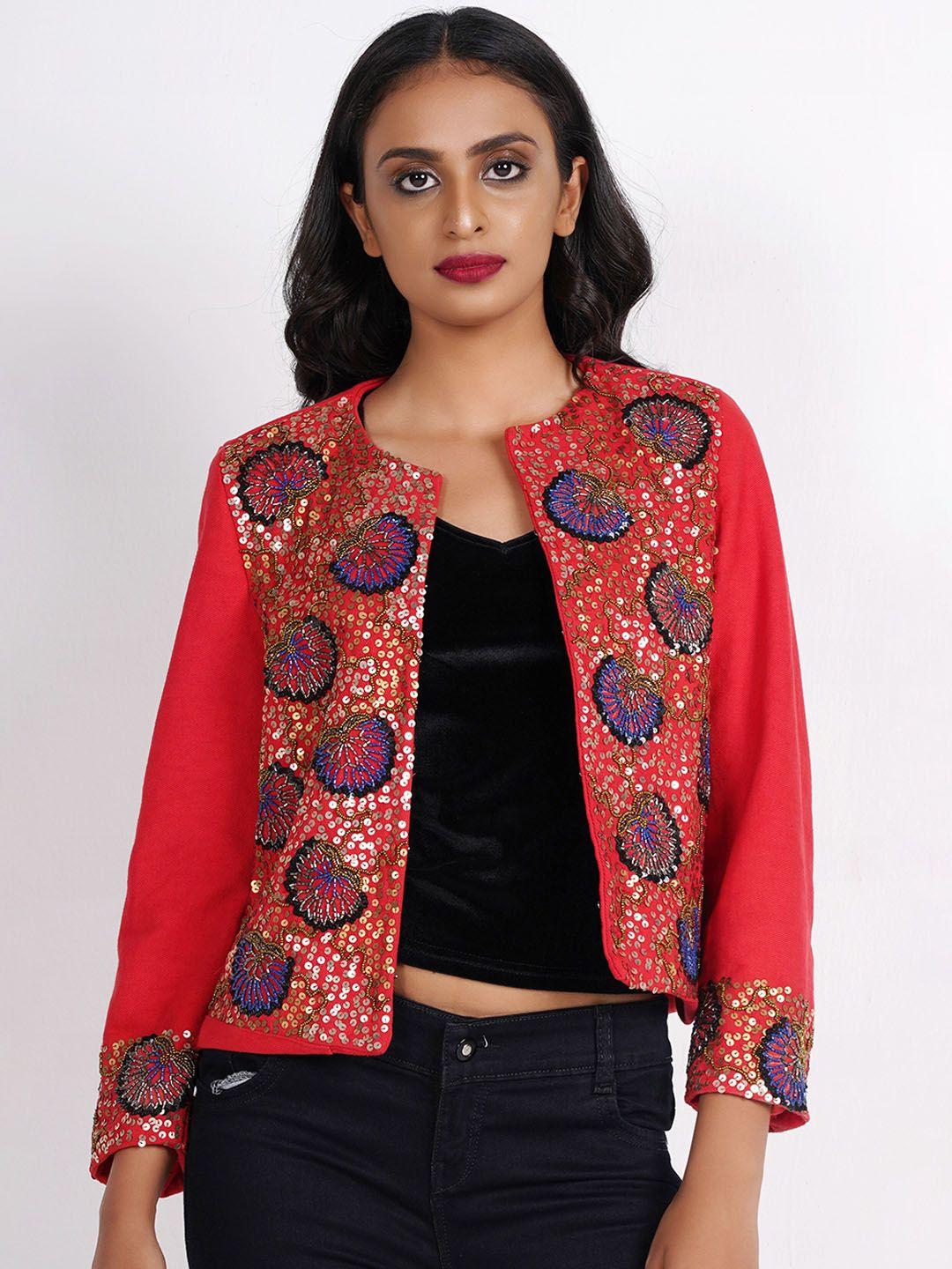 diwaah embellished pure cotton crop tailored jacket