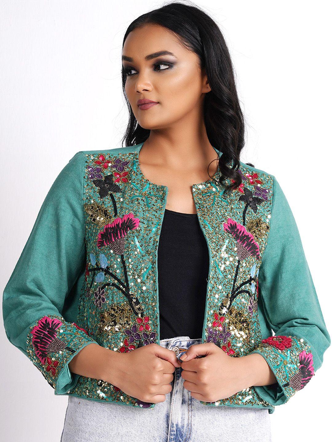 diwaah embellished pure cotton crop tailored jacket