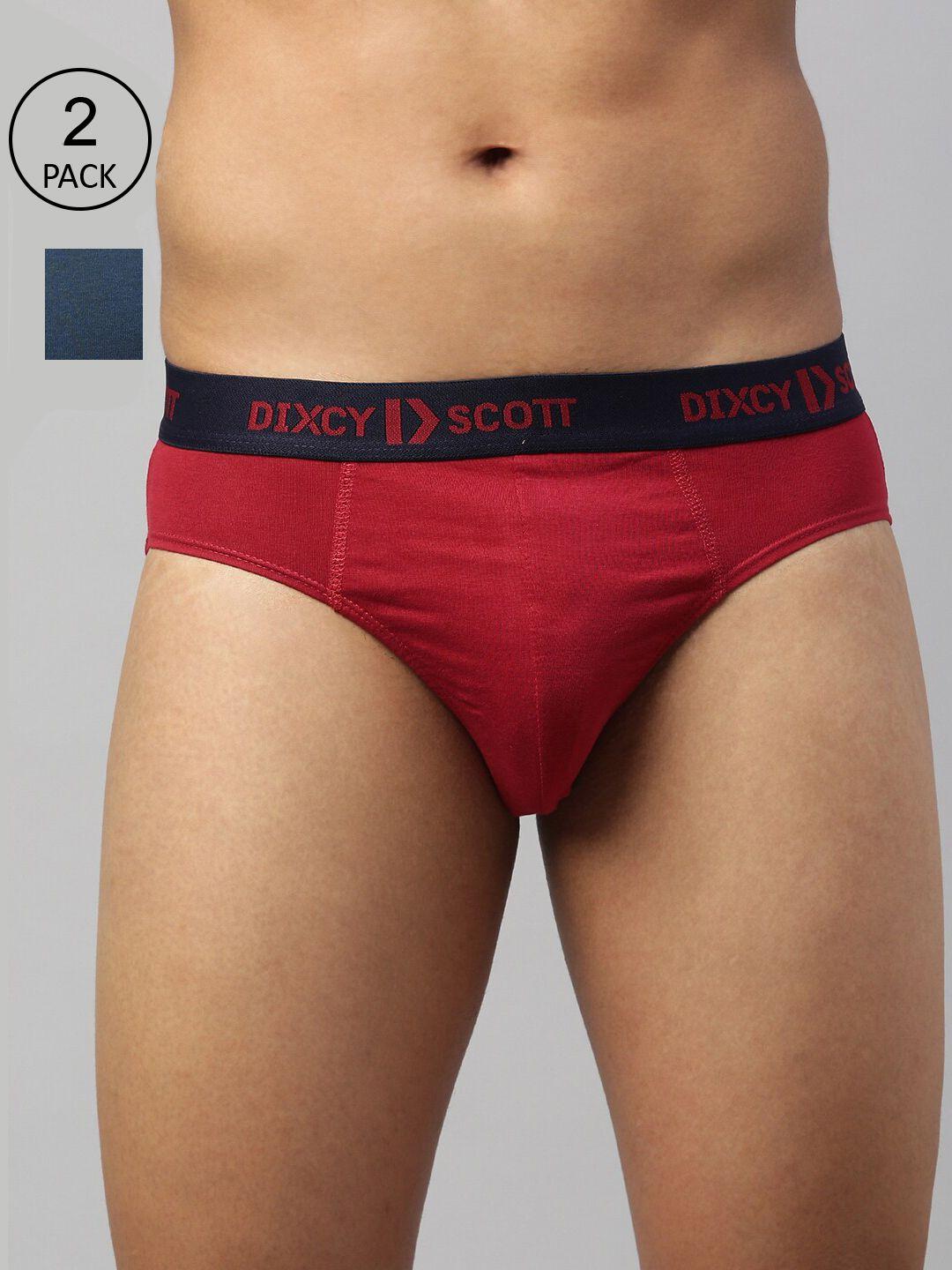 dixcy scott maximus men pack of 2 red & navy blue solid pure cotton basic briefs