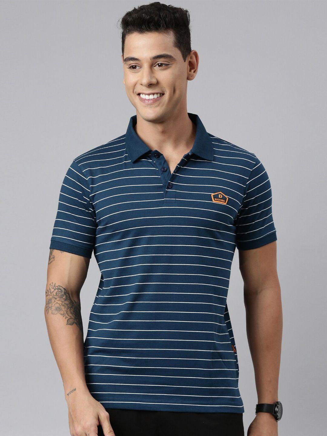 dixcy scott men blue striped polo collar t-shirt