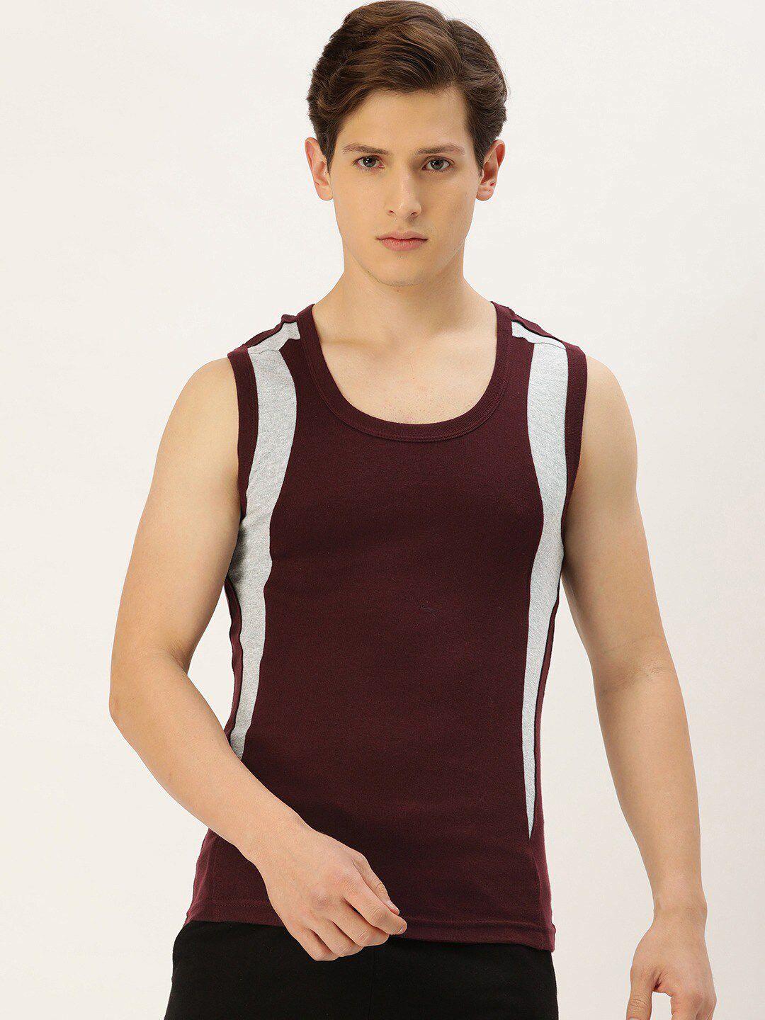 dixcy scott men burgundy & grey colourblocked innerwear vests