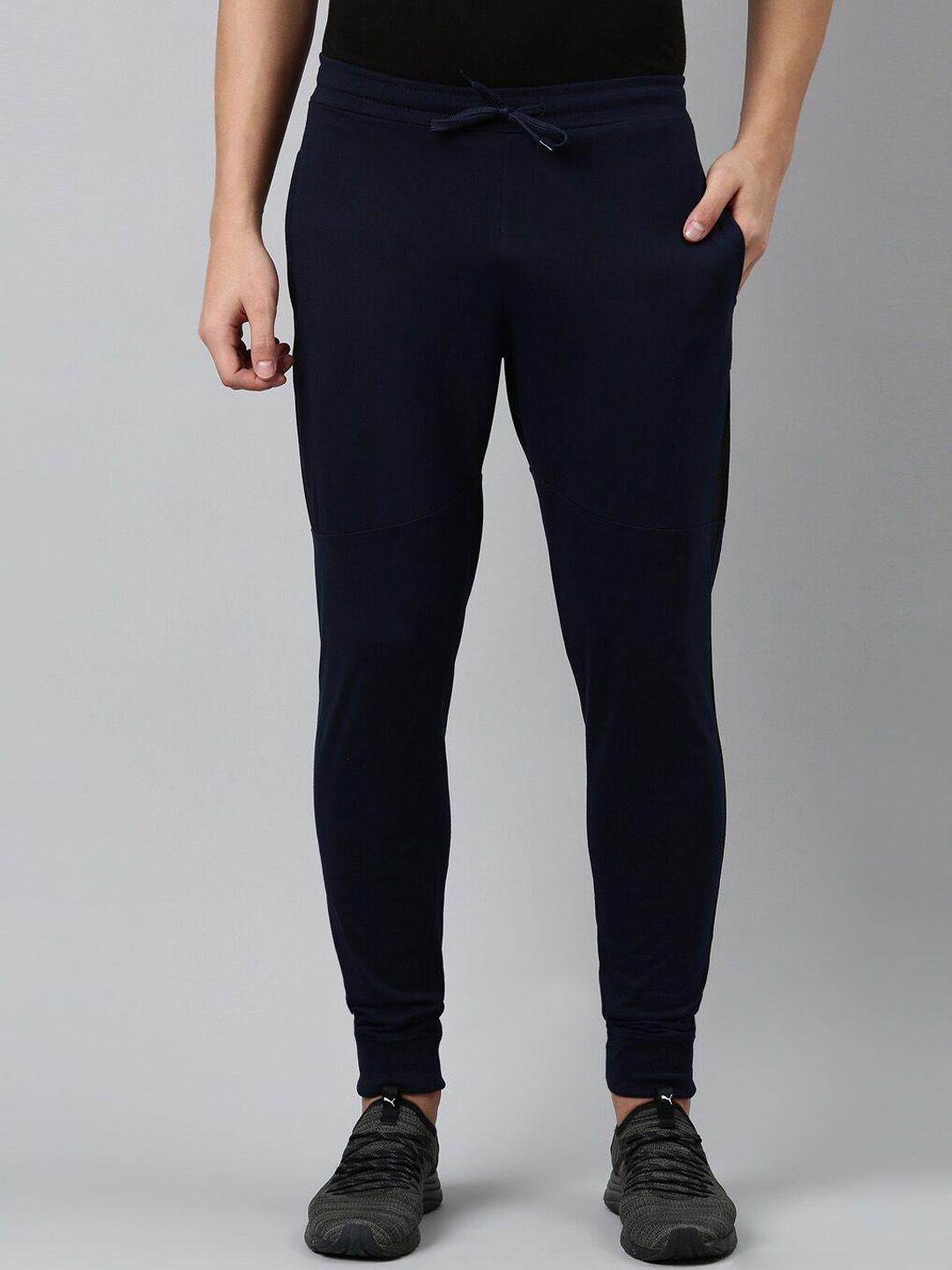 dixcy scott men navy blue solid cotton track pants